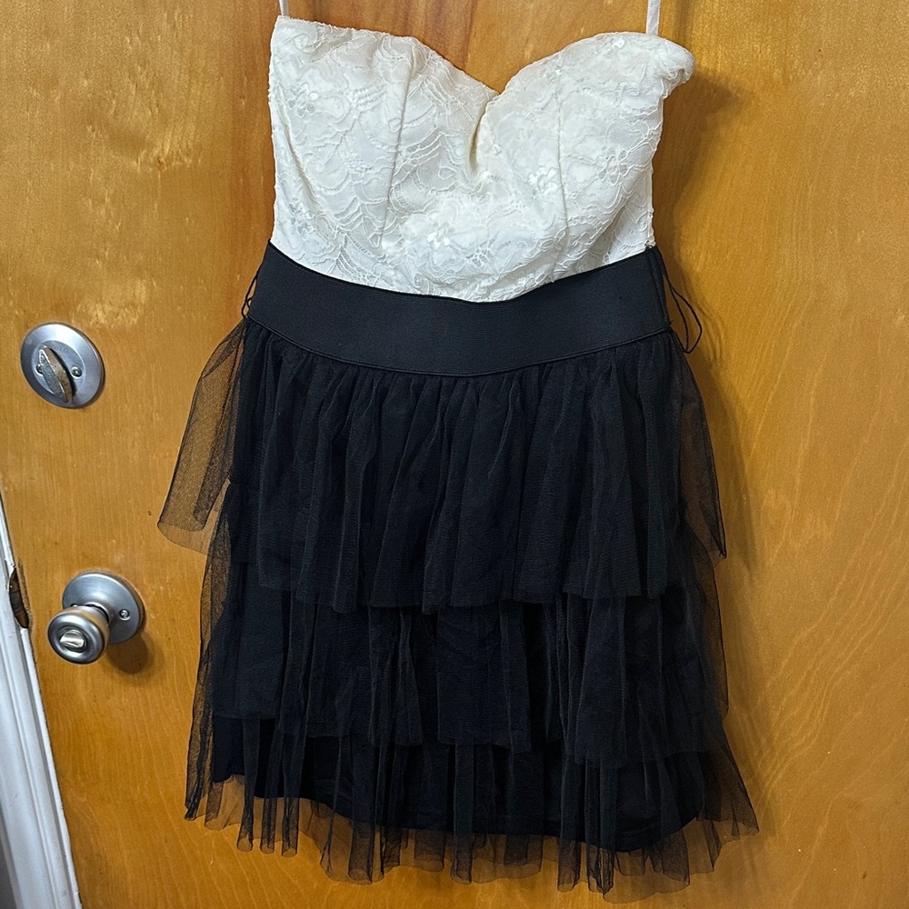 Wet Seal Strapless Dress in Cream and Black